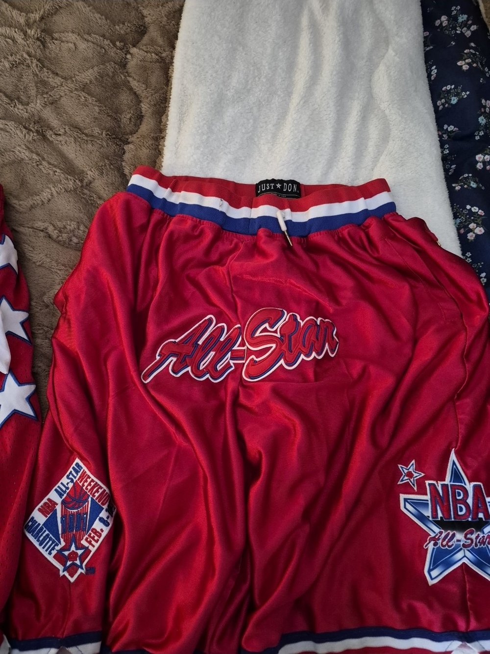 Just Don Kids Red All-Star NBA Shorts with Blue & White Trim